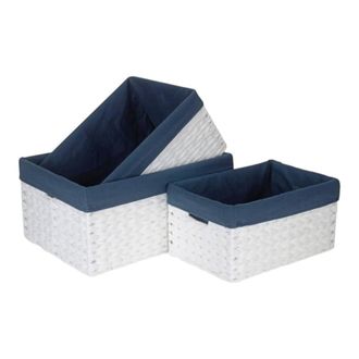 Red Hamper Set of 3 Paper Rope Storage Basket with Navy Blue Cotton Lining