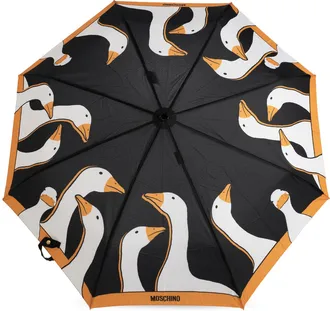 Moschino Folding Umbrella With Print, Unisex, Black