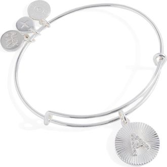 Alex and Ani Pave Starburst Texture Initial Bangle Bracelet in Silver - A at Nordstrom