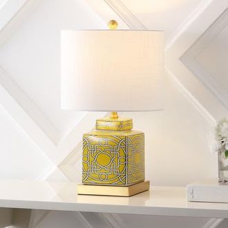 Jonathan Y Designs Catherine Ceramic/Metal Ginger Jar LED Table Lamp in Yellow/white at Nordstrom