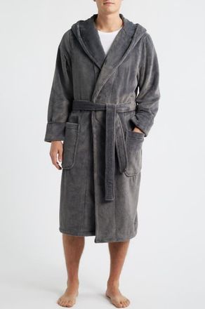 Nordstrom Fleece Hooded Robe in Grey Magnet at Nordstrom, Size X-Large