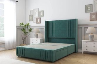 Sloomy Camden Plush Divan Base No Drawers - 54 Wing Headboard-Footboard in Emerald | Size: Small Double