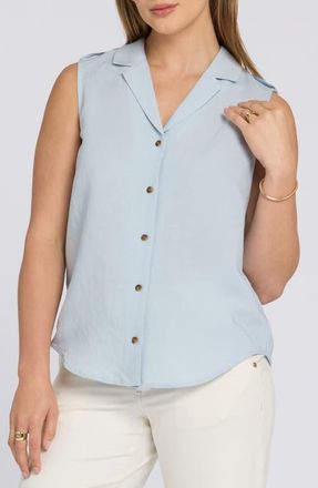 NYDJ Gabrielle Sleeveless Camp Shirt in Blue Clover at Nordstrom, Size Xx-Small