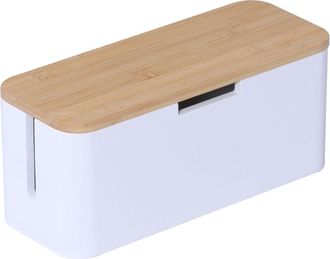 Relaxdays Relaxdays cable box for power strip, bamboo, lid, H x W x D: 14.5 x 34 x 11 cm, hides cables, natural/white