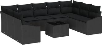 vidaXL Garden Sofa Set 10 pcs Black Poly rattan Vidaxl