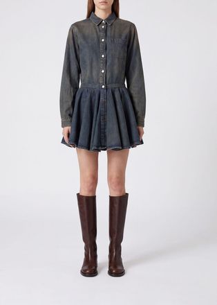 Haikure Mini abito chemisier in denim di cotone con gonna a ruota