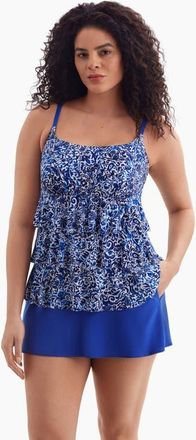 Longitude Faux Ruffle Skirtini Long Torso Swimsuit in Fine China at Nordstrom, Size 22