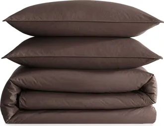 Calvin Klein Washed Percale Duvet Cover & Sham Set in Earth at Nordstrom, Size Queen