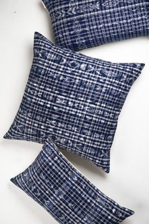 Archive New York Vintage Ikat Corte Plaid Handwoven Cotton Throw Pillow in Blue at Nordstrom, Size 12X20