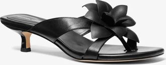 Michael Kors Jacie Floral Embellished Leather Kitten Heel Sandal