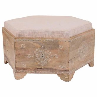 Wanderlust Deco Wanderlust Deco - Banqueta De Madera Pintado Artesanal Y Con Cojin Marr&oacute;n 70x60x29
