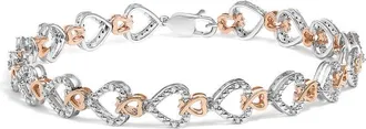 House of Brilliance 10K Rose Gold Plated Sterling Silver 1/4 Cttw Diamond Heart Link Bracelet