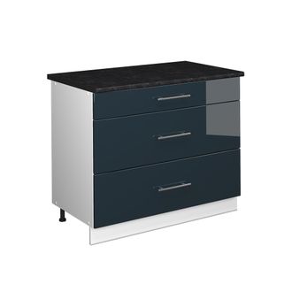 Vicco Mueble Bajo De Cocina Fame-line, Azul Oscuro Alto Brillo/blanco, 100 Cm, Et Antracita, Vicco