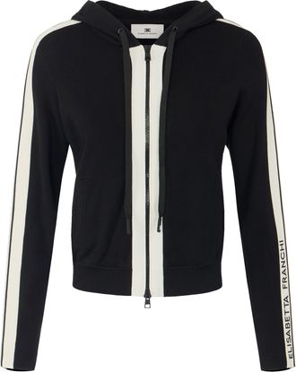 Elisabetta Franchi Hooded Sweater with Contrasting Stripes and Branded Detail