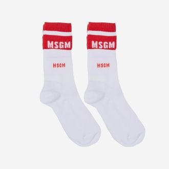 Msgm Kids Girls Tights White-Tomato Red Cotton & Socks White/tomato