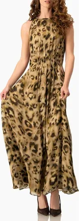 Ivonne Abstract Animal Print Chiffon, Sleeveless Cinched-Waist A-Line Maxi Dress in Olive Green at Nordstrom, Size 14