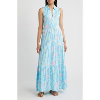 Lilly Pulitzer Riegan Print Sleeveless Tiered Maxi Dress in Capri Blue Shelden at Nordstrom, Size Xx-Large