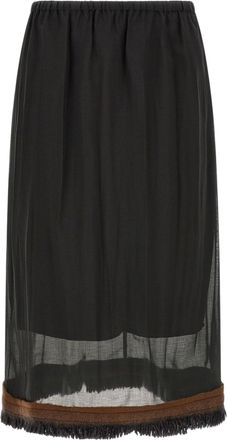 Tela Sheer Fringe Black Midi Skirt