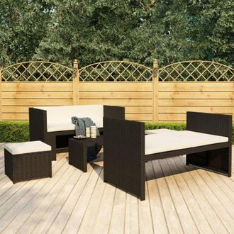 vidaXL Set Divani da Giardino 5 pz con Cuscini in Polyrattan Nero - Vidaxl