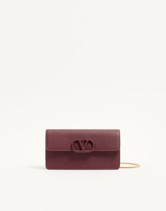 Valentino Garavani VLogo Signature Grainy Calfskin Wallet With Chain Woman MAROON UNI