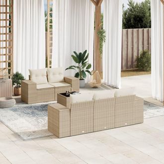 vidaXL Juego De Sof&aacute;s Jard&iacute;n Con Cojines 6 Pzas Rat&aacute;n Sint&eacute;tico Beige Vidaxl