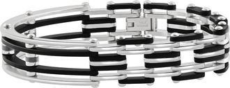 Pompeii3 Mens Steel Two tone Black 13.5mm Link Flexible Clasp 8.5 Bracelet