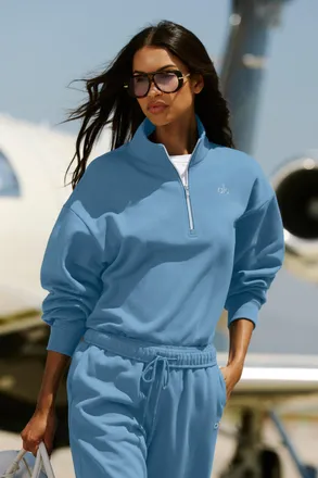Alo | Accolade 1/4 Zip Pullover Top in California Blue, Size: Medium