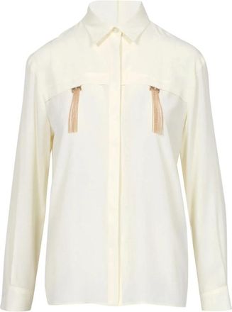 Simona Corsellini Zijden Blouse met Franje Accessoire - Dames - Overhemden - Wit - M - Overhemden