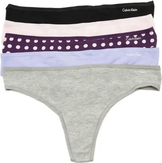 Calvin Klein Women 5-Pack Cotton Form Thong In Prepster Blue Multi
