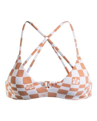 Roxy Triangel-Bikini-Top ROXY Check It, Damen, Gr. L, Cup B, braun (cork flower box), Obermaterial: 85% Nylon, 15% Elasthan;, Bikini-Oberteile Triangel-Bik