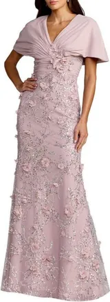 Mac Duggal Womens Chiffon Faux Wrap Beaded Column Gown in Rose at Nordstrom, Size 10