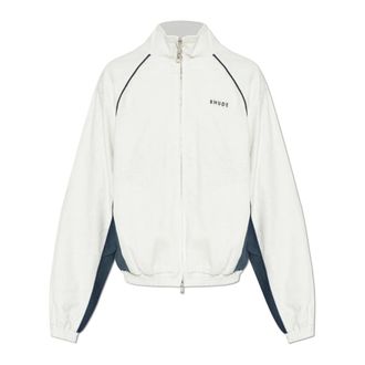 Rhude Light Jackets, male, White, Size: M Linen Jacket with Stand-Up Collar