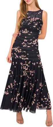 Ted Baker Ruched Sleeveless Mesh Maxi Dress in Rich Black at Nordstrom, Size X-Large