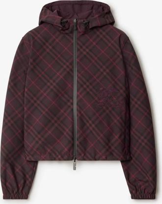 Burberry Cropped Reversible Check Hooded Jacket, Size Large
