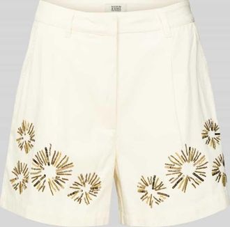 Scotch & Soda Wide Leg Shorts mit Zierstein- und Paillettenbesatz in Ecru, Gr&ouml;&szlig;e XS