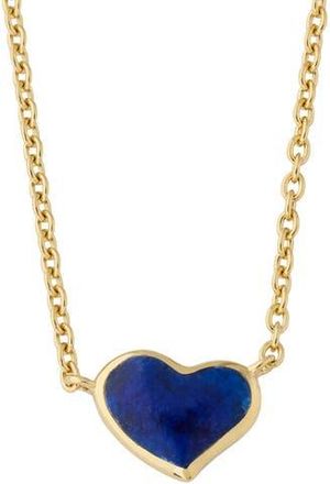 Jan Leslie Single Heart 18 Necklace Set In Sterling Silver With 18K Gold Overlay in Blue at Nordstrom