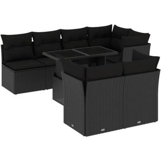 vidaXL Set De Sof&aacute;s De Jard&iacute;n 8 Piezas Y Cojines Rat&aacute;n Sint&eacute;tico Negro Vidaxl