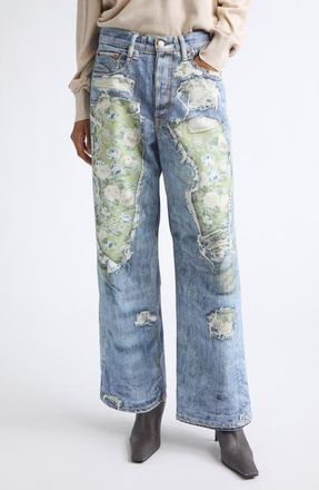 Acne Studios 1981 Trompe lOeil Wide Leg Jeans in Blue/green at Nordstrom, Size X-Large