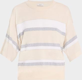 PESERICO Striped Chain-Trim Cotton Sweater