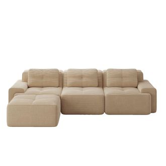 Urban Meuble Sof&aacute; rinconero modular de 3 plazas en pana capiton&eacute; beige
