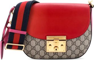 Gucci Padlock Saddle Shoulder Bag GG Coated Canvas and Leather Medium crossbody bag - Bruin