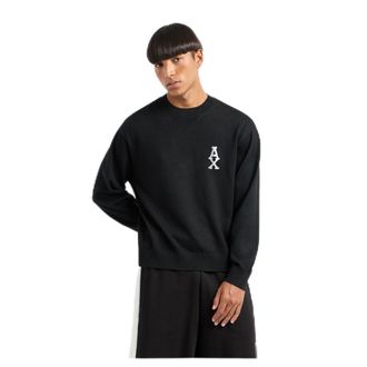 A|X Armani Exchange Mens The Grid, Sustainable, Jacquard Logo Pullover Sweater, Black, XXL