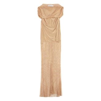 Self Portrait Maxi-jurk met strassteentjes en mesh - Dames - Avondkleed - Beige - XS - Leer - Kleedjes