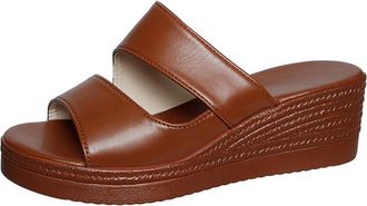 Generic Womens Wedge Platform Heels Sandals Open Toe Lightweight Casual Slip On Summer Roman Beach Slides Shoes (7.5,Brown)