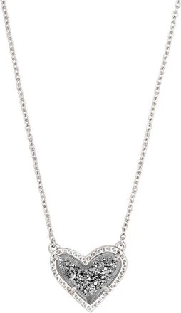 Kendra Scott Ari Heart Pendant Necklace In Platinum Drusy