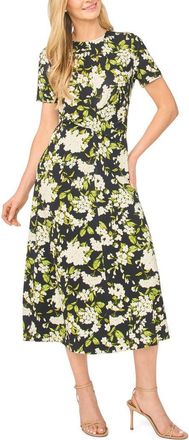 Ted Baker Chelsea Twist Front Floral Knit Midi Dress in Rich Black at Nordstrom, Size Medium