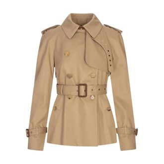 Chlo&eacute; Trench Coats, female, Brown, Size: XS Brown Cotton Coat with Lambskin Collar