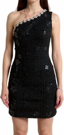 Elliatt Ellouise Embellished Tweed One Shoulder Mini Dress In Black