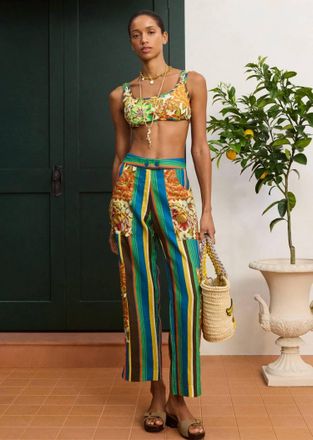 Alemais Charlie Straight Leg Cropped Culotte Pant In Multi