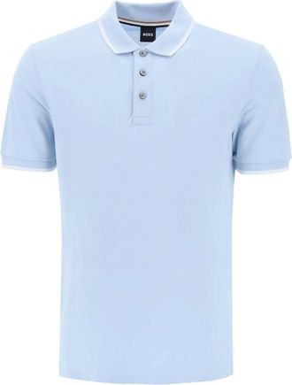 HUGO BOSS Mens Parlay 190 Cotton Short Sleeve Polo T-Shirt, Light Blue